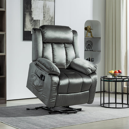Power Lift Recliner Chair - Massage & Heat, Remote Control, Gray